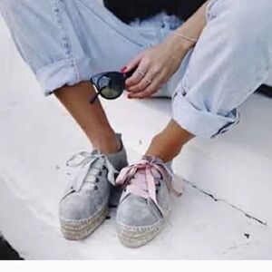 Manebi Gray Suede Espadrille Sneakers for Women